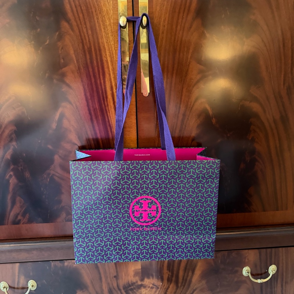 New Tory Burch Printed Gift Bag with Ribbon